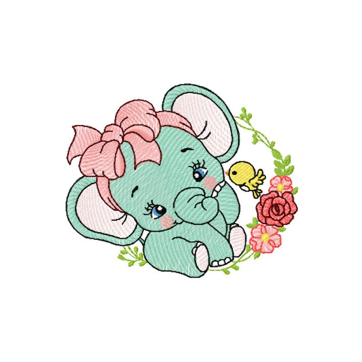 Baby elephant playing with chicken embroidery design - Embroidery Design