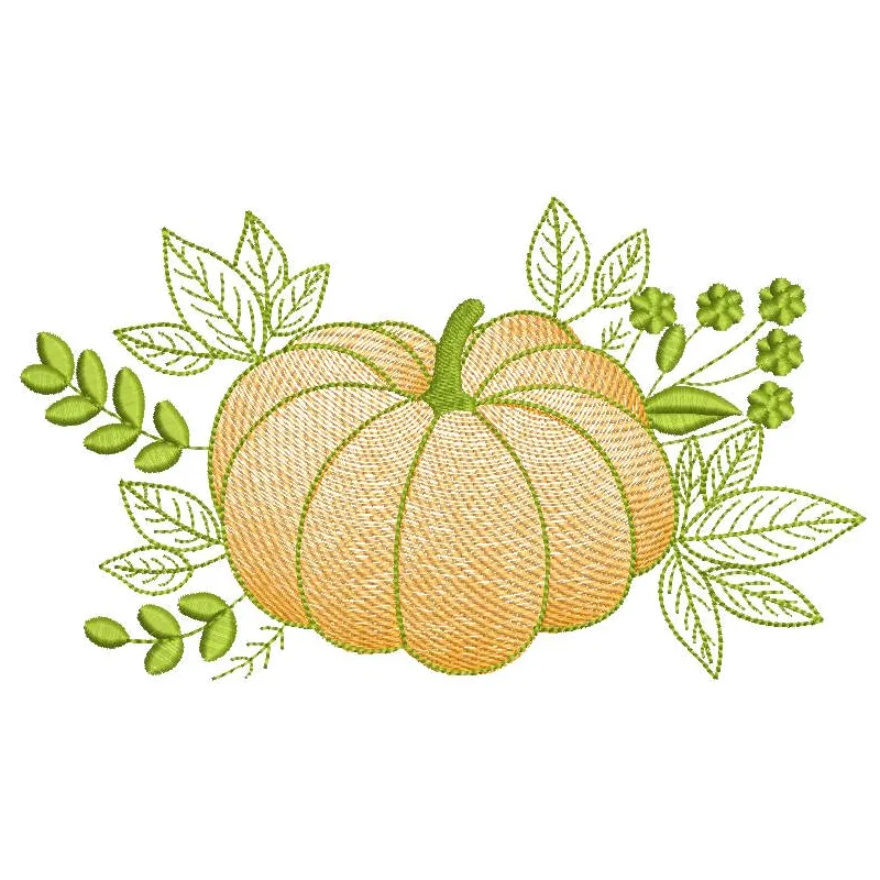 Fall Floral Pumpkin embroidery design showcasing vibrant autumn motifs for stitching on apparel and home decor.