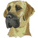 Great Dane dog embroidery design showcasing a detailed stitched motif suitable for various fabric projects.