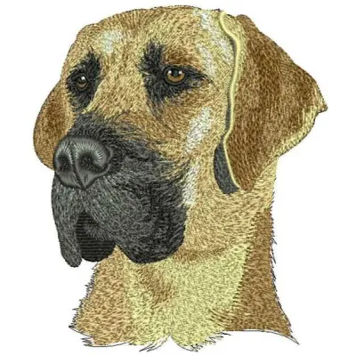 Great Dane dog embroidery design showcasing a detailed stitched motif suitable for various fabric projects.