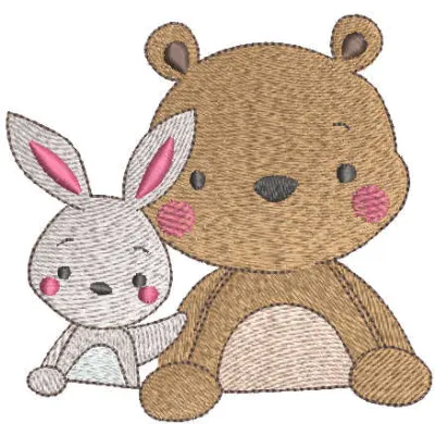 Preview of Bear Bunny Friends embroidery design featuring adorable stitched motifs for children's toys.
