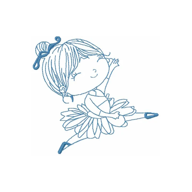 Embroidery design of a ballerina elegantly flying in dance, showcasing intricate stitching patterns for women’s apparel.