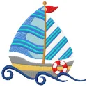 Bright small sailboat embroidery design showcasing a colorful nautical theme for creative stitching projects.