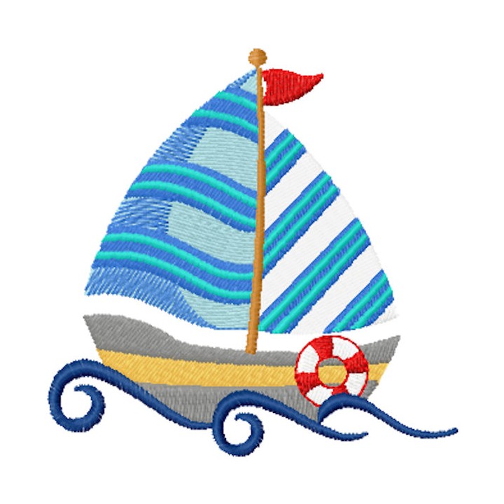 Bright small sailboat embroidery design - Embroidery Design