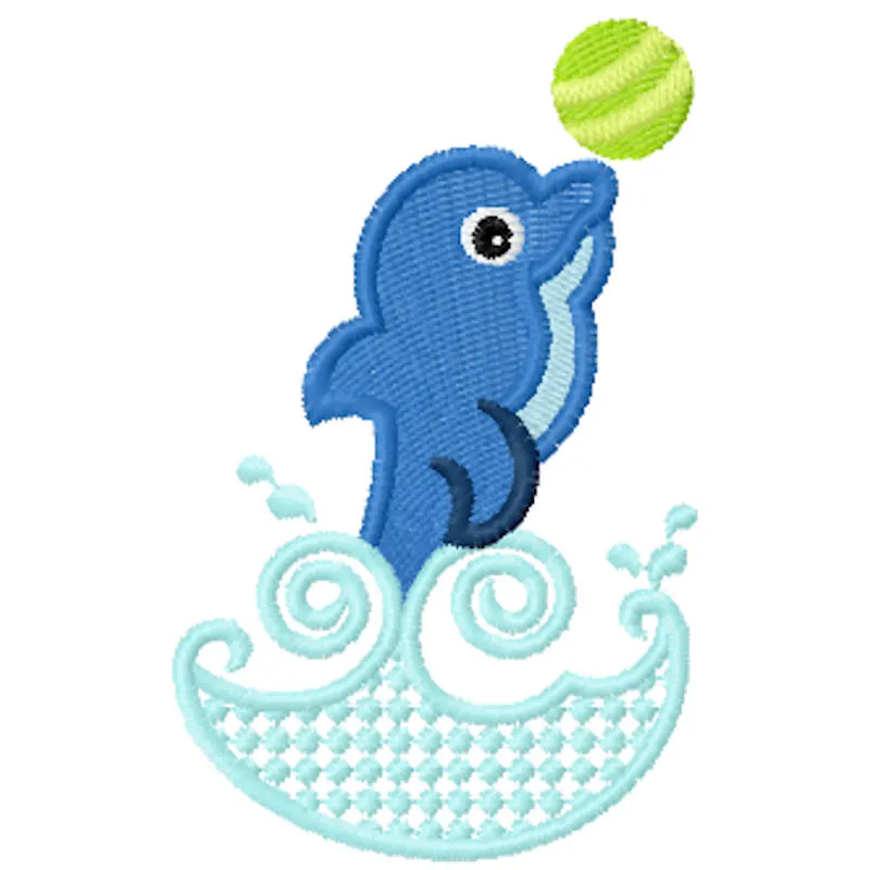Preview of the Playing Dolphin embroidery design, featuring a playful dolphin motif perfect for ocean-themed projects.