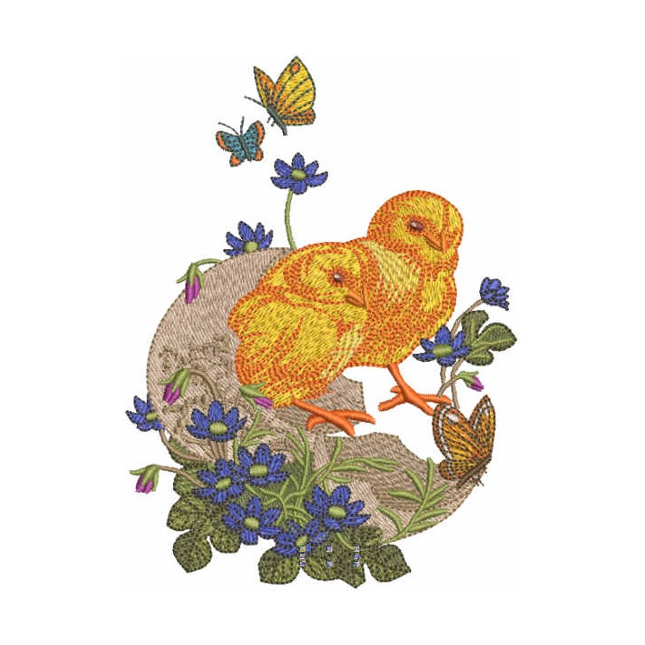 Two newborn chickens in nature embroidery design - Embroidery Design