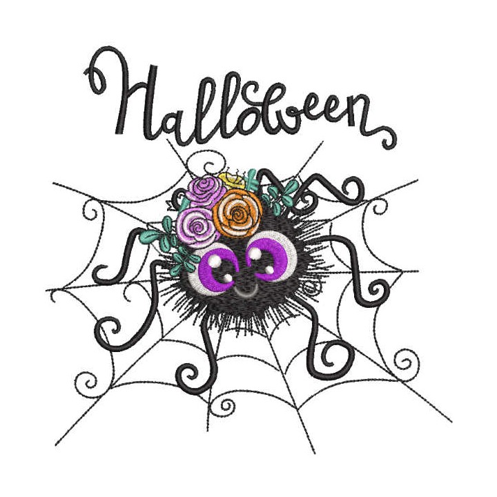 Halloween spider with roses embroidery design - Embroidery Design