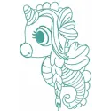 Unicorn seahorse with pigtails embroidery design preview, showcasing a whimsical magical creature for stitching.