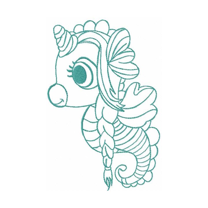 Unicorn seahors with pigtails embroidery design - Embroidery Design