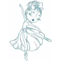 Elegant one color embroidery design of a ballerina dancer, showcasing graceful movement for women's apparel.