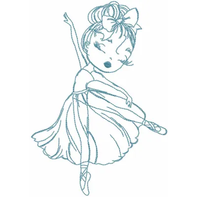 Elegant one color embroidery design of a ballerina dancer, showcasing graceful movement for women's apparel.