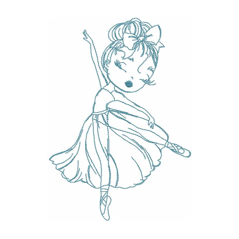 Elegant one color embroidery design of a ballerina dancer, showcasing graceful movement for women's apparel.