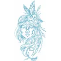 Embroidery design featuring an Indian girl adorned with feathers and a rose, perfect for creative stitching projects.