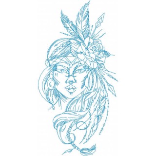 Indian girl with feathers and a rose embroidery design - Embroidery Design