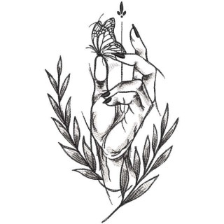 Butterfly in my hand greyscale embroidery design - Embroidery Design