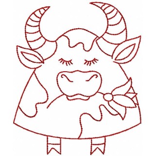 Buffalo with flower one color embroidery design - Embroidery Design