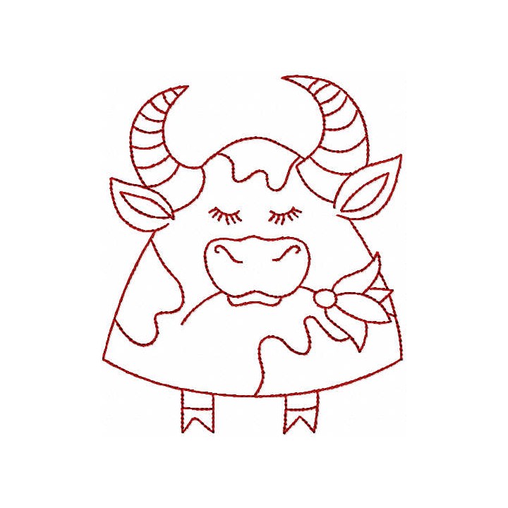 Buffalo with flower one color embroidery design - Embroidery Design