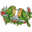 Embroidery design featuring birds perched on a snowy branch, perfect for winter-themed projects.