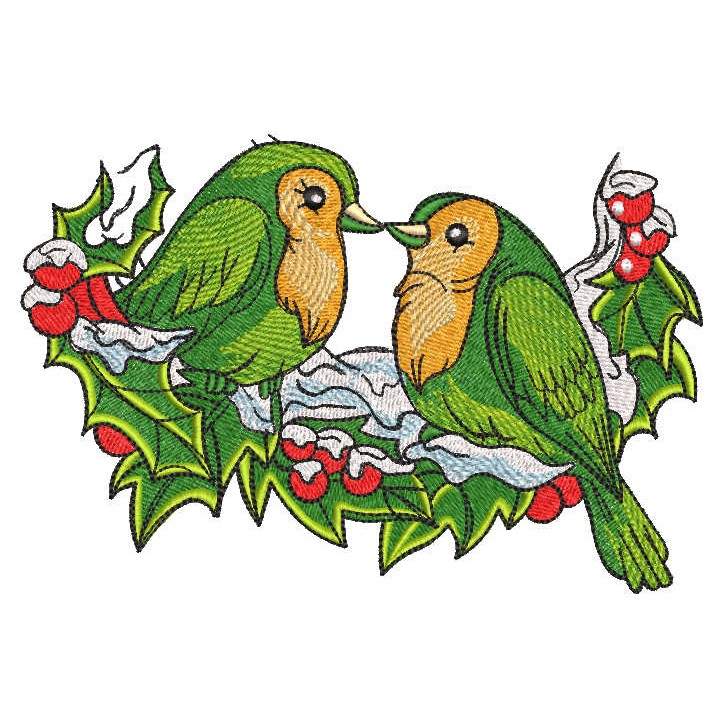 Birds sitting on a snowy branch embroidery design - Embroidery Design