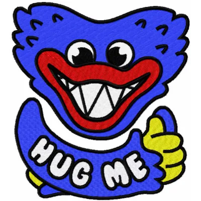 Huggy Wuggy hug me embroidery design featuring a playful character from popular games, ideal for creative projects.