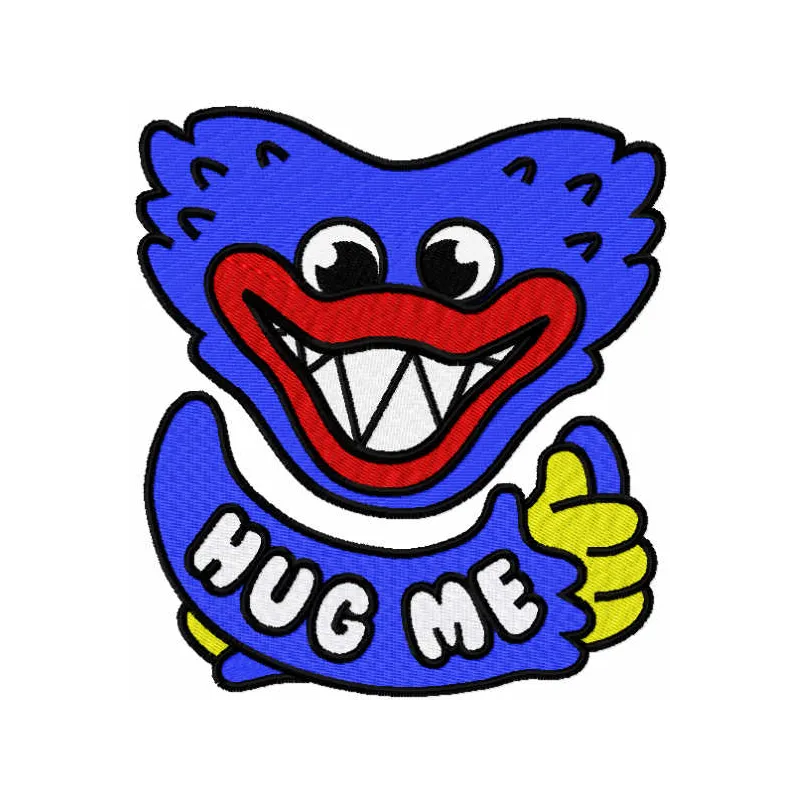 Huggy Wuggy hug me embroidery design featuring a playful character from popular games, ideal for creative projects.