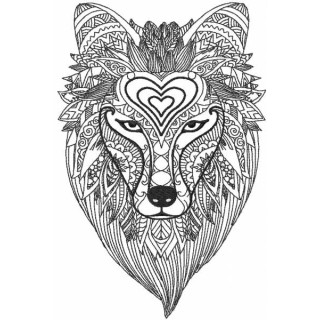 Tribal wolf one colored embroidery design - Embroidery Design