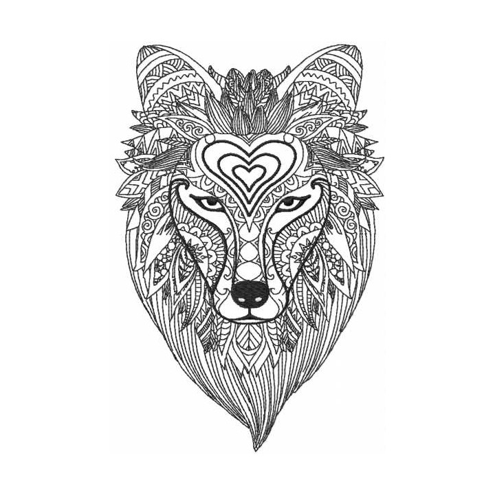 Tribal wolf one colored embroidery design - Embroidery Design