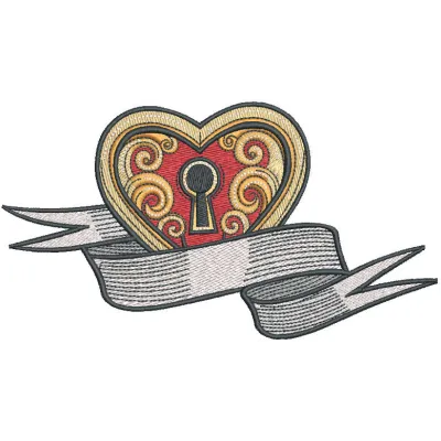 Preview of 'My Heart is Locked' embroidery design featuring a key motif, ideal for personalizing gifts or decor.