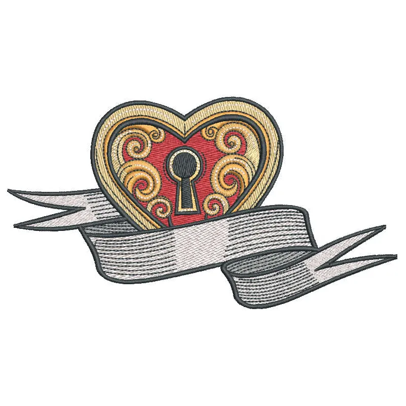 Preview of 'My Heart is Locked' embroidery design featuring a key motif, ideal for personalizing gifts or decor.
