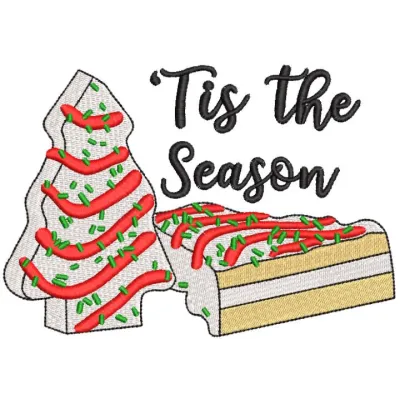 Embroidery design of Little Debbie Christmas tree cake, featuring festive motifs for holiday stitching projects.