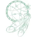 Outline embroidery design of a dream catcher adorned with delicate daisies, showcasing intricate stitching patterns.
