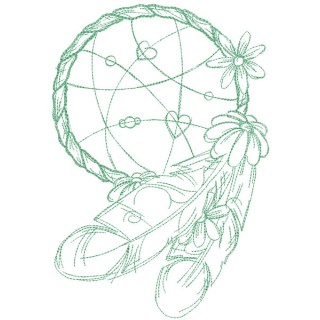 Dream catcher with daisies outline embroidery design - Embroidery Design