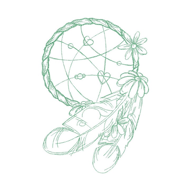 Dream catcher with daisies outline embroidery design - Embroidery Design