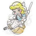 Cinderella with broom embroidery design, showcasing a whimsical stitched motif for creative projects.