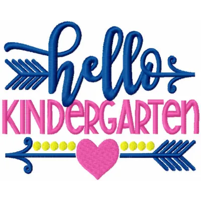 Preview of Hello Kindergarten decor embroidery design, featuring playful elements ideal for back to school projects.