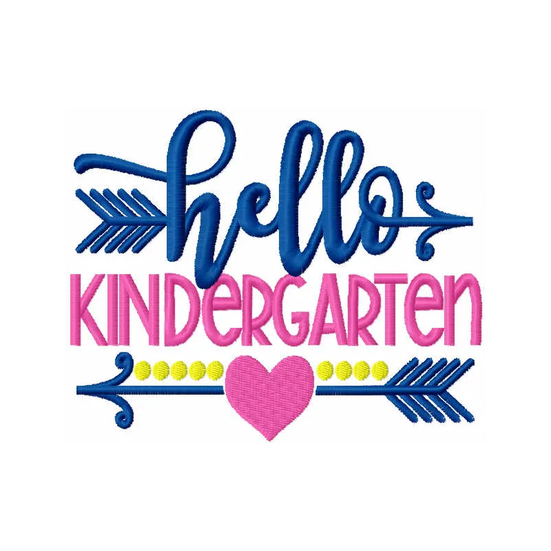 Preview of Hello Kindergarten decor embroidery design, featuring playful elements ideal for back to school projects.