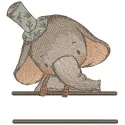 Elephant in top hat monogram embroidery design, showcasing a whimsical stitched motif for personalized projects.