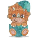 Newborn triceratops embroidery design showcasing a cute dinosaur motif for baby onesies and blankets.