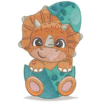 Newborn triceratops embroidery design showcasing a cute dinosaur motif for baby onesies and blankets.