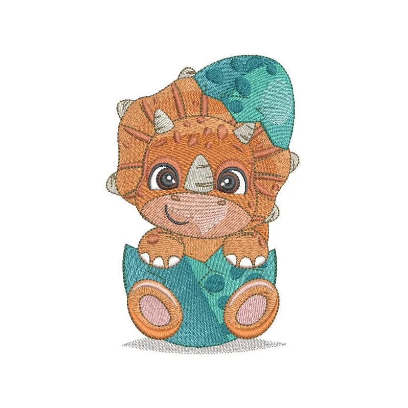 Newborn triceratops embroidery design showcasing a cute dinosaur motif for baby onesies and blankets.