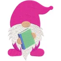 Embroidery design of a school dwarf holding a book, ideal for back-to-school projects and creative stitching.