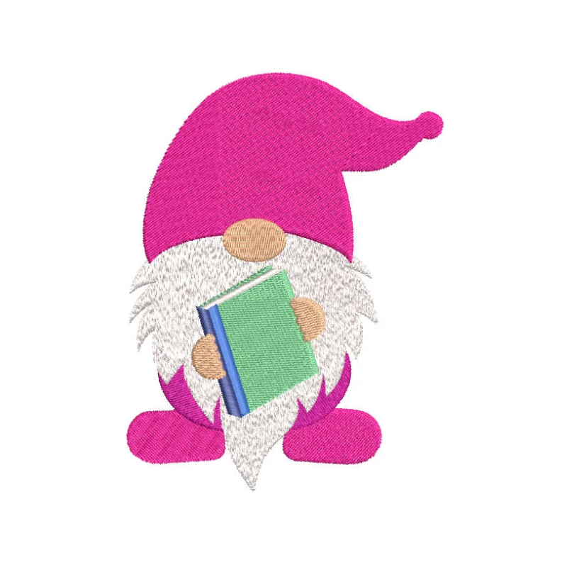 Embroidery design of a school dwarf holding a book, ideal for back-to-school projects and creative stitching.