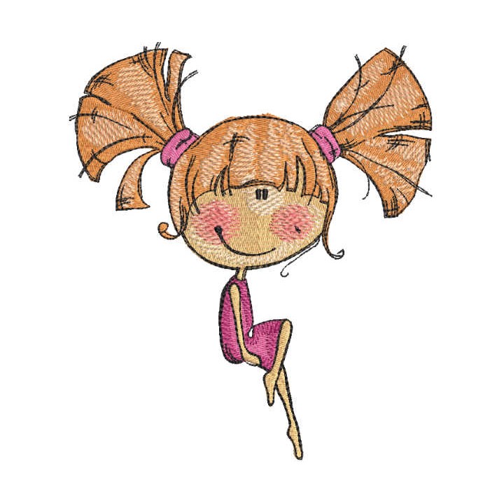 Sitting girl with ponytails embroidery design - Embroidery Design
