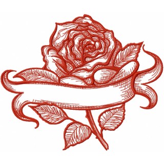 Sketch rose with bаnner embroidery design - Embroidery Design