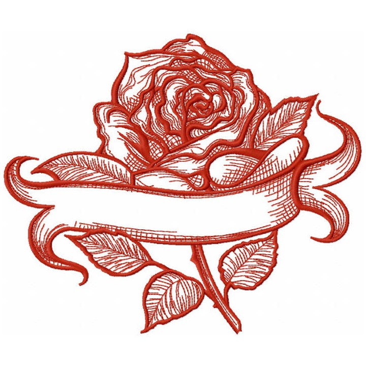 Sketch rose with bаnner embroidery design - Embroidery Design