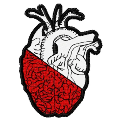 Preview of brain heart embroidery design, showcasing intricate tribal symbols for creative stitching projects.