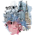 Stockholm city art embroidery design showcasing intricate motifs inspired by the iconic skyline and culture.