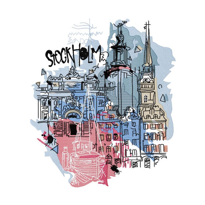 Stockholm city art embroidery design - Embroidery Design