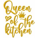 Preview of the 'Queen of the Kitchen' inscription embroidery design, perfect for kitchen towels or aprons.