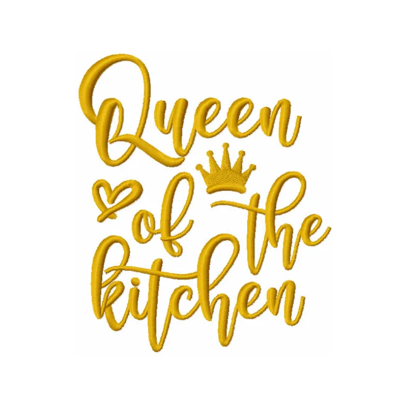 Preview of the 'Queen of the Kitchen' inscription embroidery design, perfect for kitchen towels or aprons.